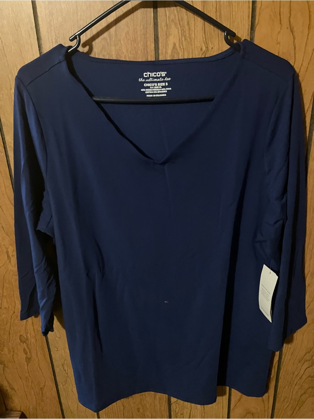 Chico's Women's Navy V-Neck 3/4 Sleeve Top NWT